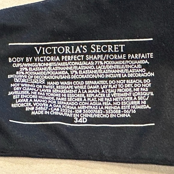 Victoria’s Secret Body by Victoria Perfect Shape Bra 34D Black Lace Push-Up - Picture 3 of 8